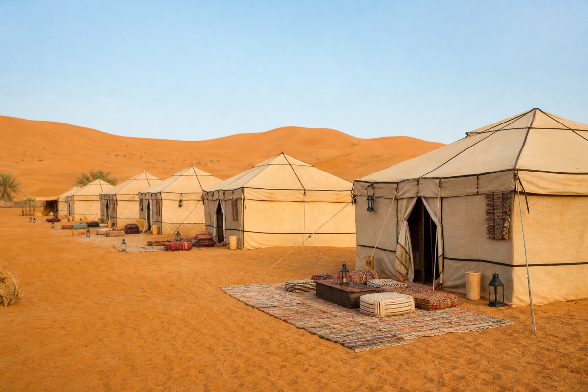 Bedouin-style tents at a Wahiba Sands desert camp