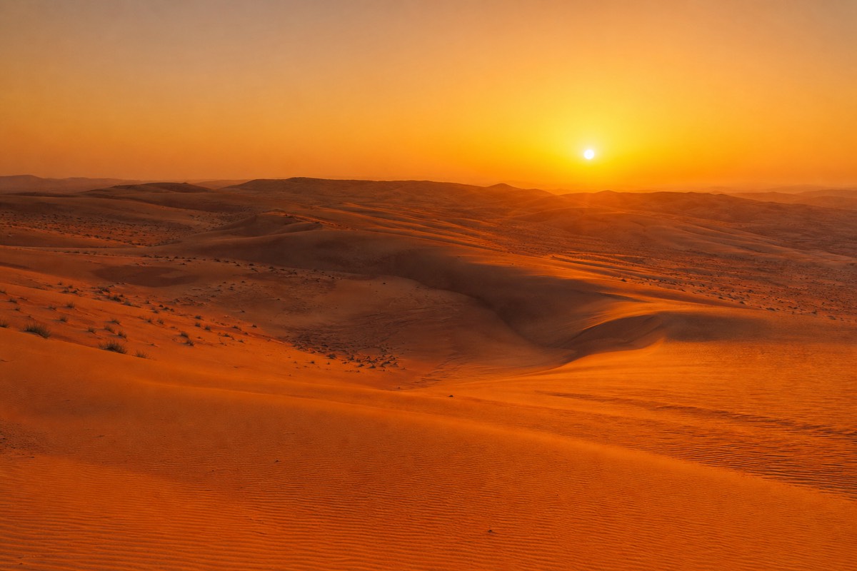 Sunset over the dunes of Wahiba Sands